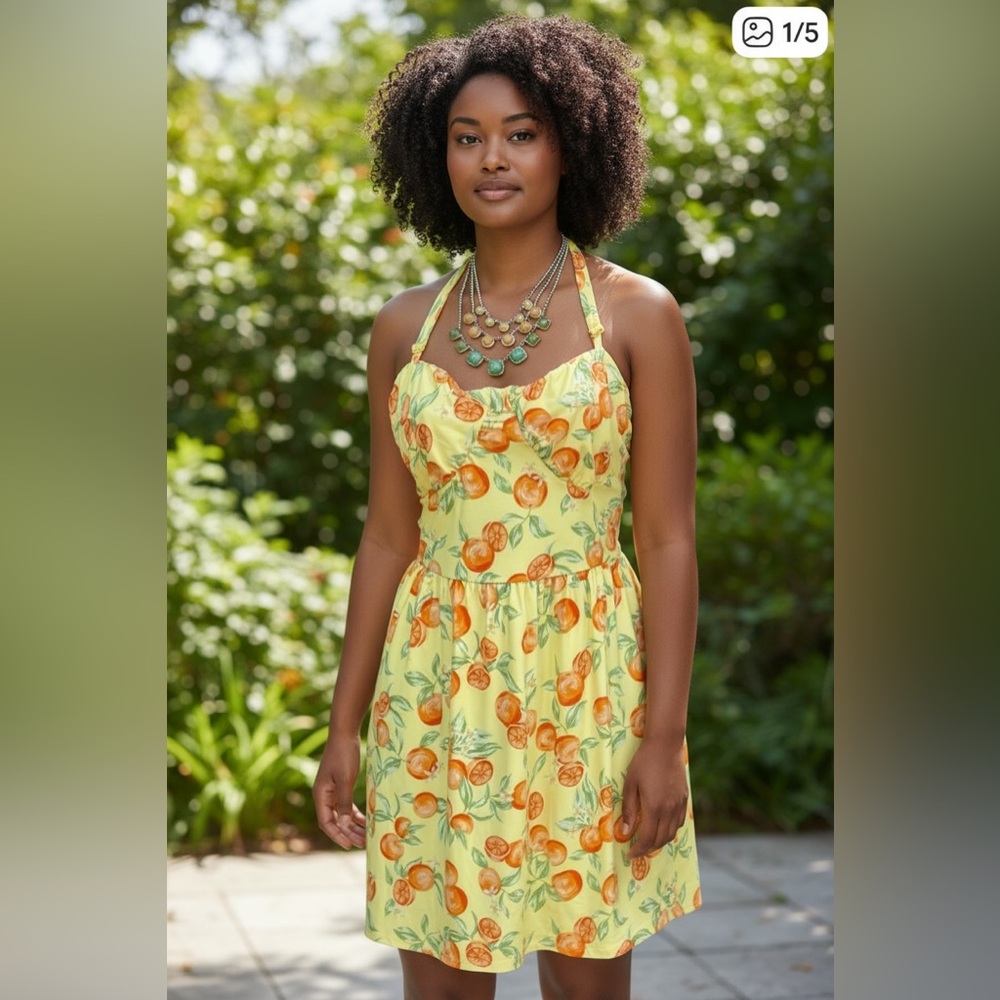 No Boundaries Yellow Orange Halter Sundress